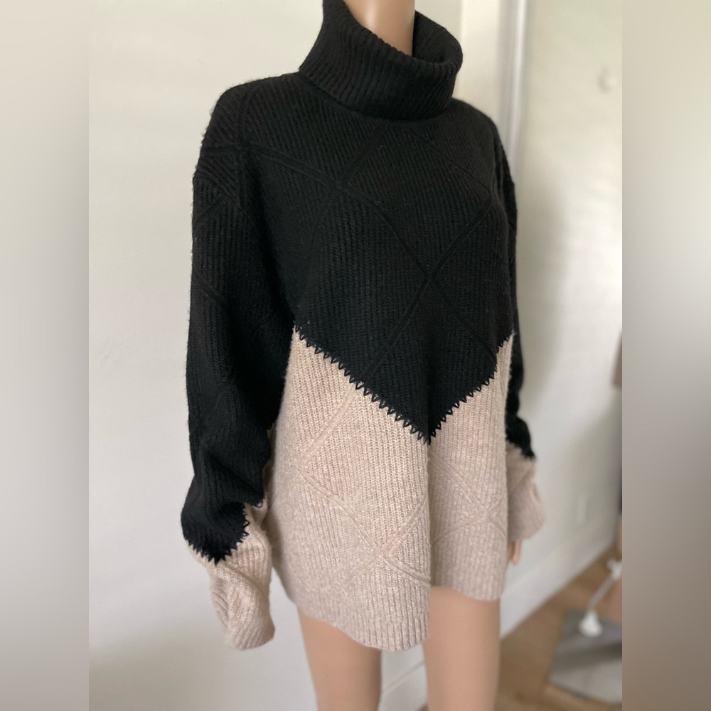 Tuckernuck Hayacinth House Wool Blend Demi Sweater Size XL Black Beige Slouchy - Picture 4 of 10